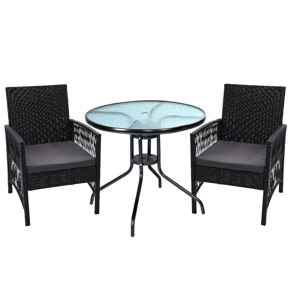 Gardeon 3PC Bistro Set Outdoor Furniture Rattan Table Chairs Cushion Patio Garden Lyra