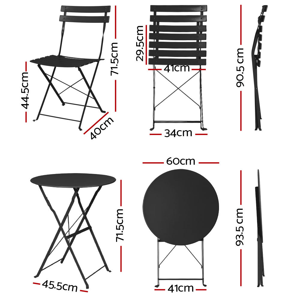 Gradeon 3PC Outdoor Bistro Set Steel Table and Chairs Patio Furniture Black