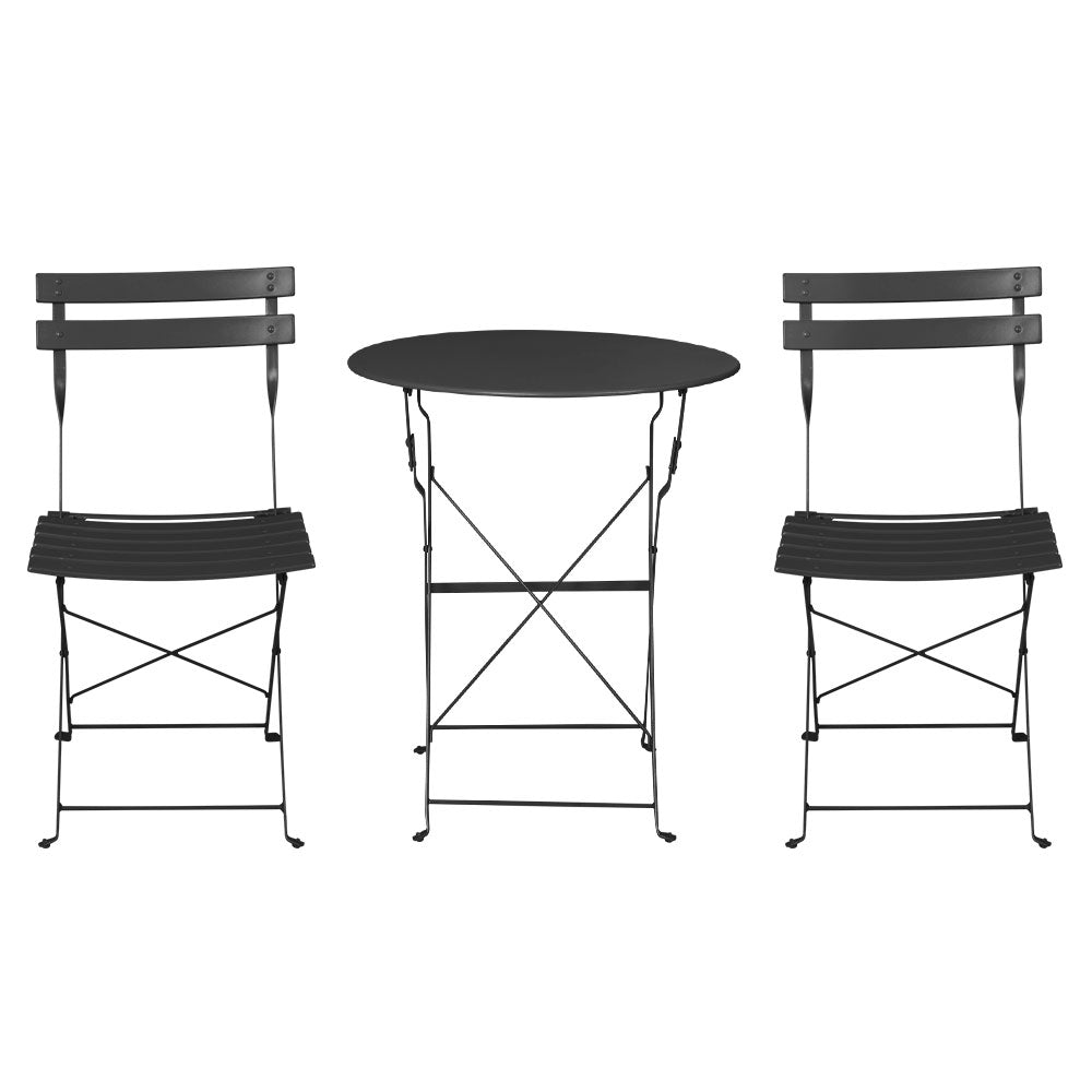 Gardeon 3PC Outdoor Bistro Set Steel Table and Chairs Patio Furniture Black