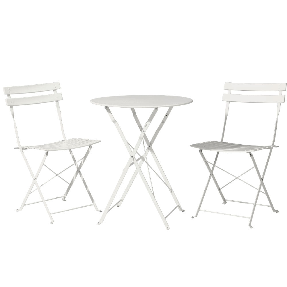 Gradeon 3PC Outdoor Bistro Set Steel Table and Chairs Patio Furniture White