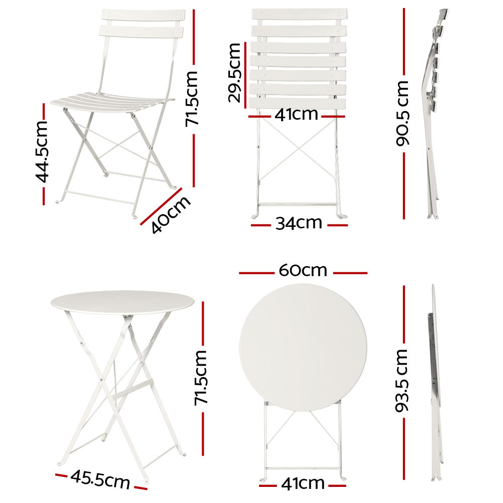 Gardeon 3PC Outdoor Bistro Set Steel Table and Chairs Patio Furniture White