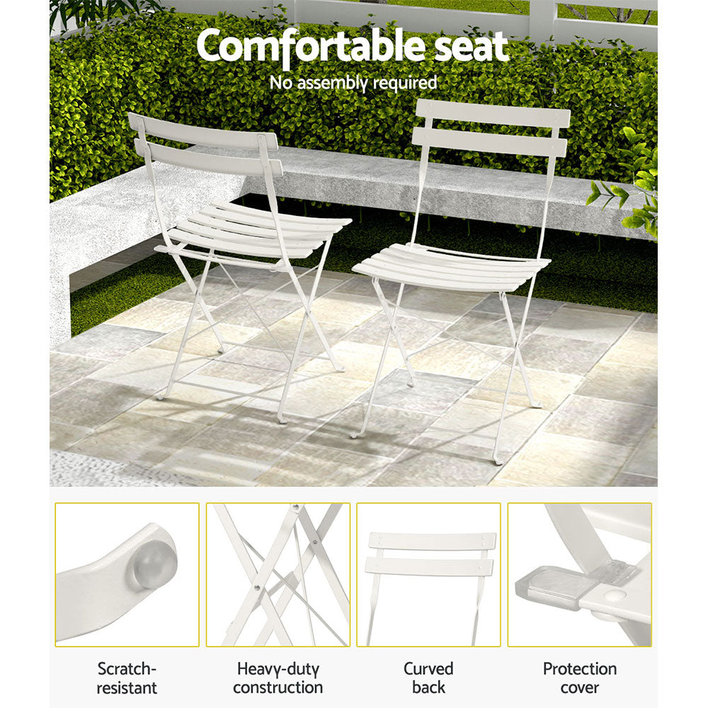 Gardeon 3PC Outdoor Bistro Set Steel Table and Chairs Patio Furniture White