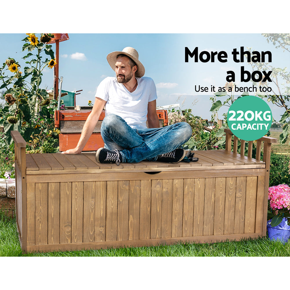 Gardeon Outdoor Storage Bench Box 129cm Wooden Garden Toy Chest Sheds Patio Furniture XL Natural