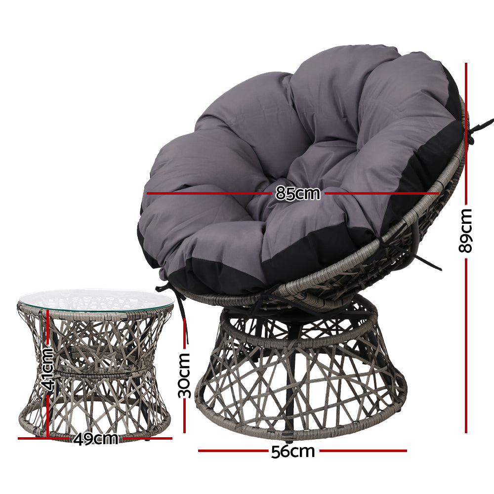 Gardeon Outdoor Lounge Setting Papasan Chair Wicker Table Garden Furniture Grey