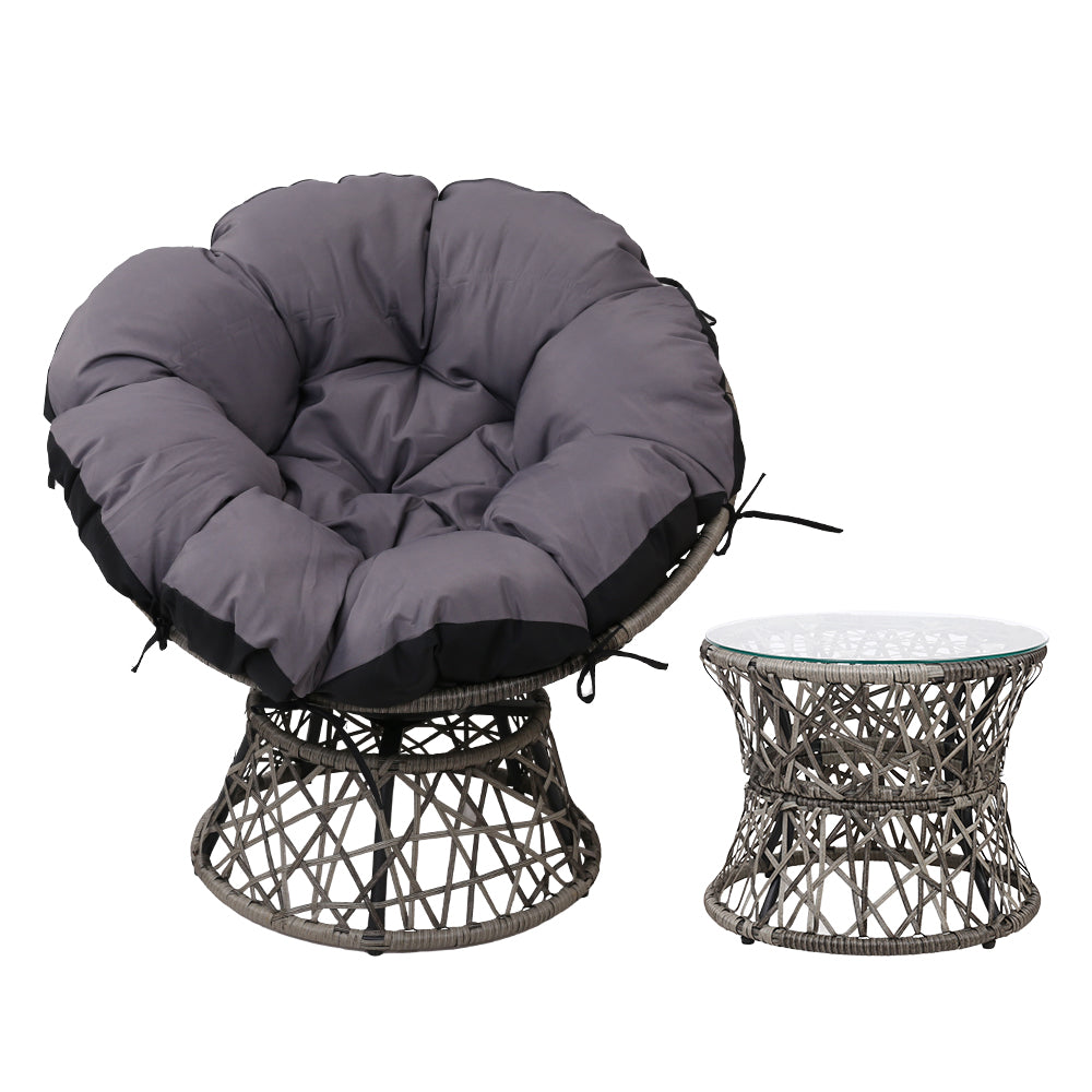 Gardeon Outdoor Lounge Setting Papasan Chair Wicker Table Garden Furniture Grey