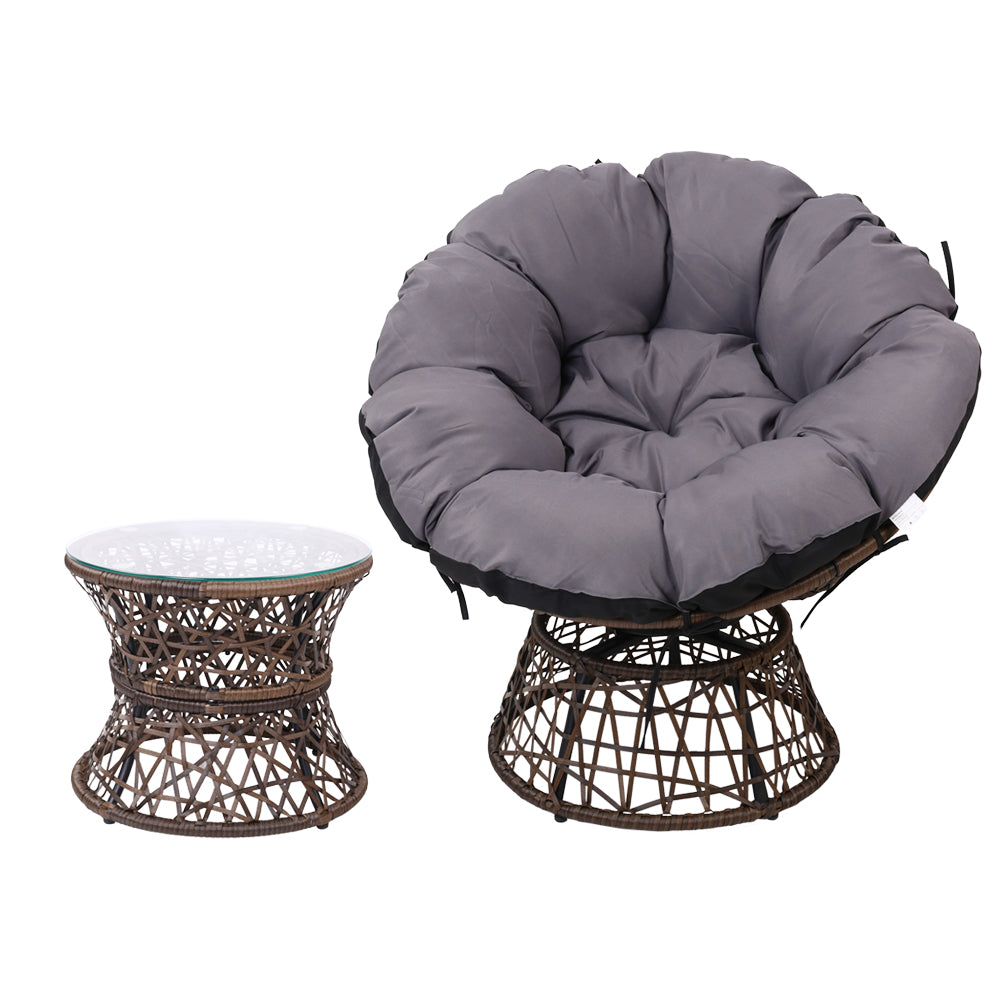 Gardeon Outdoor Lounge Setting Furniture Wicker Papasan Chairs Table Patio Brown