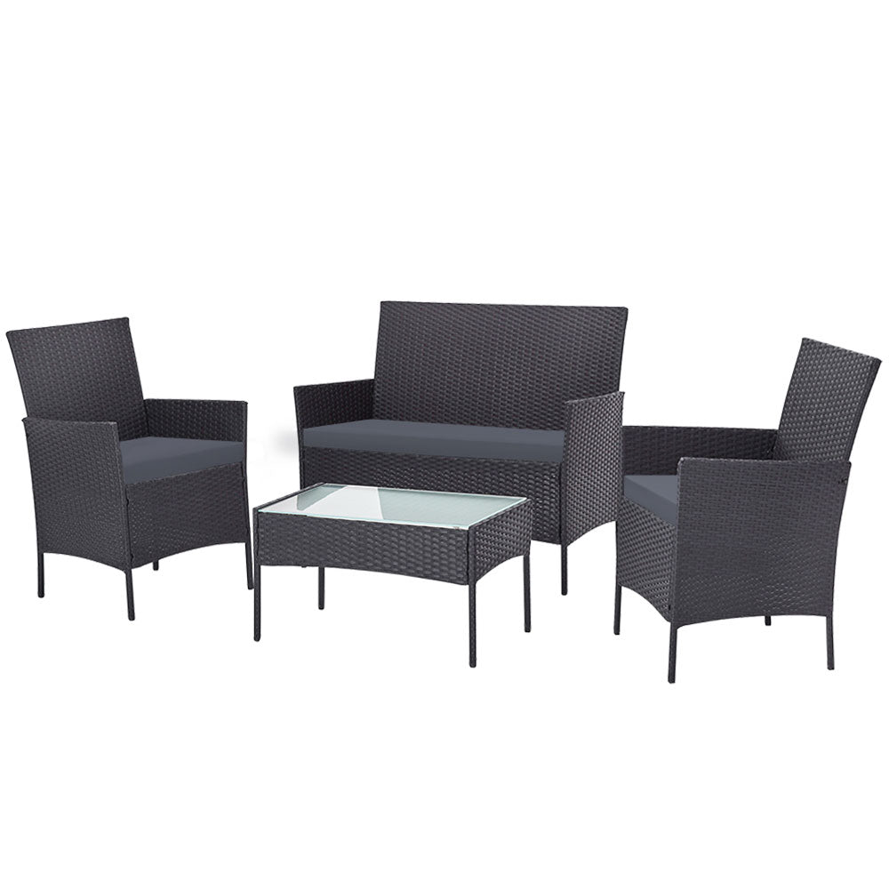 Gardeon 4 Seater Outdoor Sofa Set with Storage Cover Wicker Table Chair DarkGrey