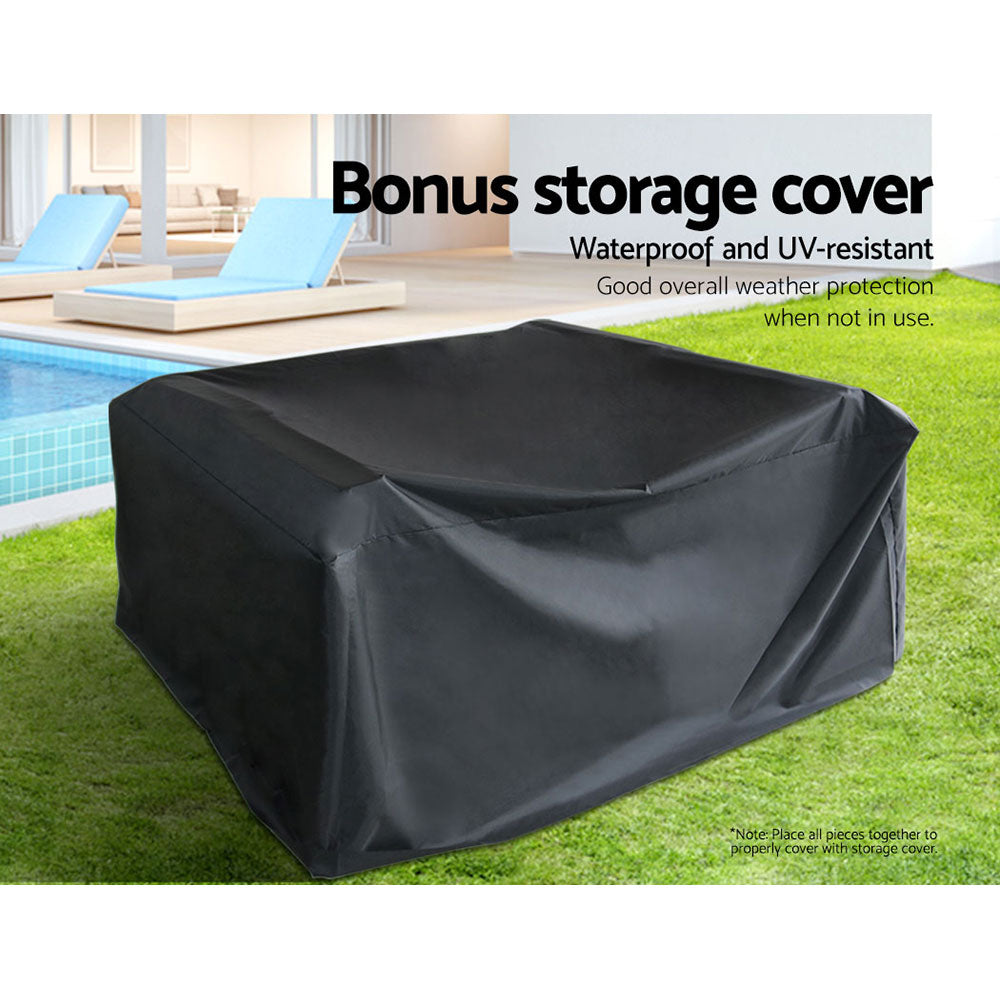 Gardeon 4 Seater Outdoor Sofa Set with Storage Cover Wicker Table Chair DarkGrey