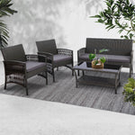 UV-Resistant Wicker 4PCS Outdoor Sofa Set with Cushions - Gardeon