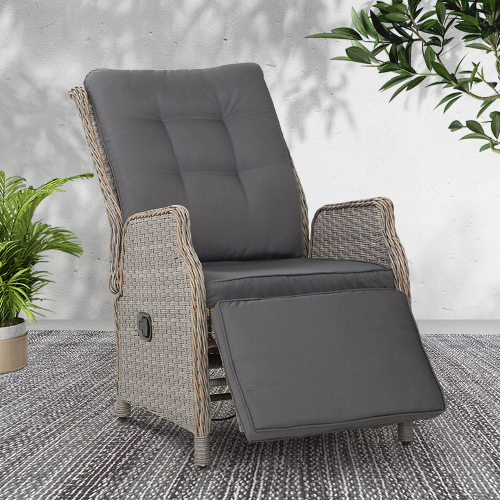 Gardeon Recliner Chairs Sun lounge Wicker Lounger Outdoor Furniture Patio Adjustable Grey