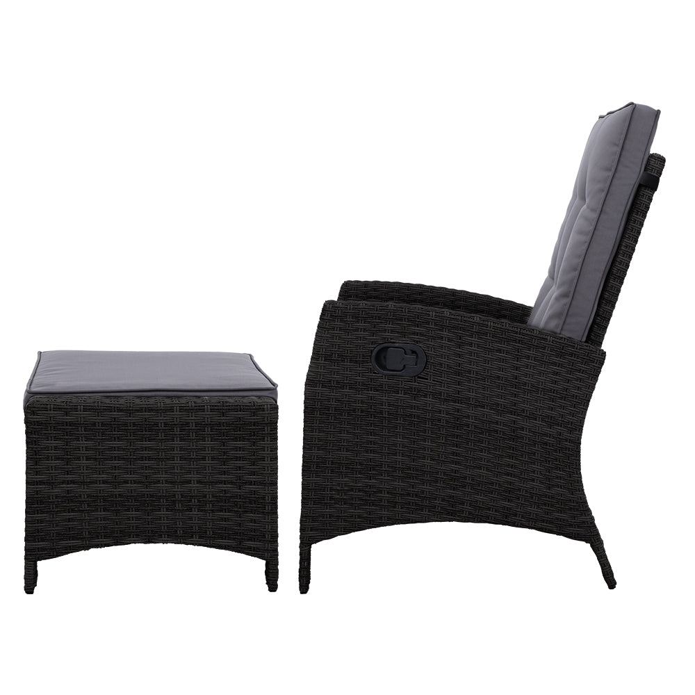 Gardeon Recliner Chair Sun lounge Wicker Lounger Outdoor Patio Furniture Adjustable Black