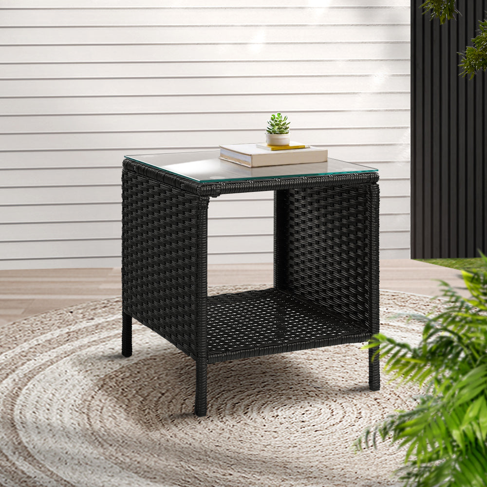 Gardeon Coffee Side Table Wicker Desk Rattan Outdoor Furniture Garden Black