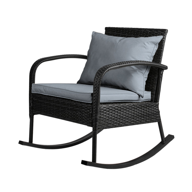 Gardeon Outdoor Furniture Rocking Chair Wicker Garden Patio Lounge Setting Black