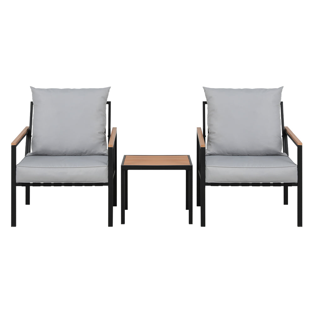 Gardeon 3PC Outdoor Furniture Bistro Set Lounge Setting Chairs Table Patio Black