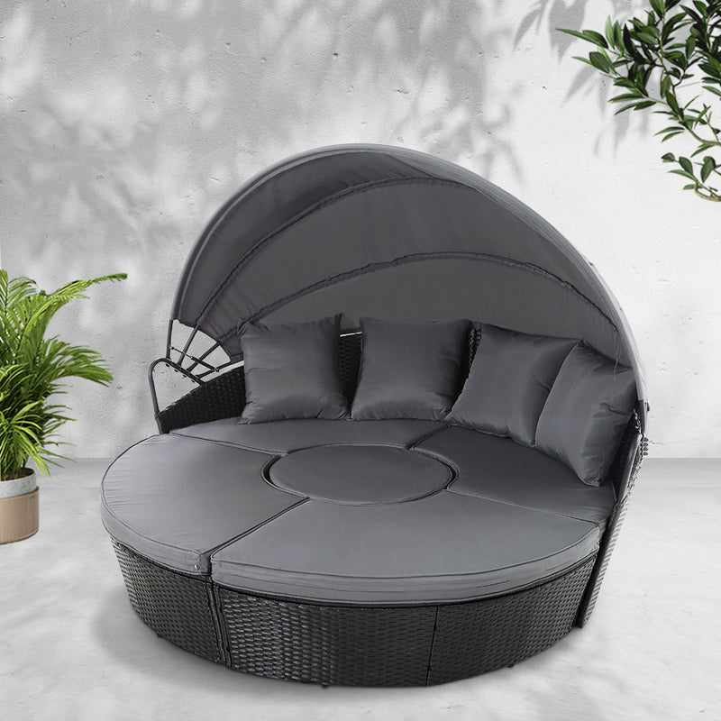Gardeon Outdoor Lounge Setting Sofa Patio Furniture Wicker Garden Rattan Set Day Bed Black