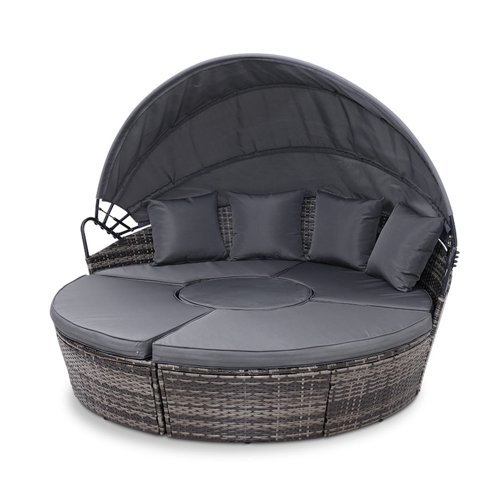Gardeon Sun Lounge Setting Wicker Lounger Day Bed Patio Outdoor Furniture Grey