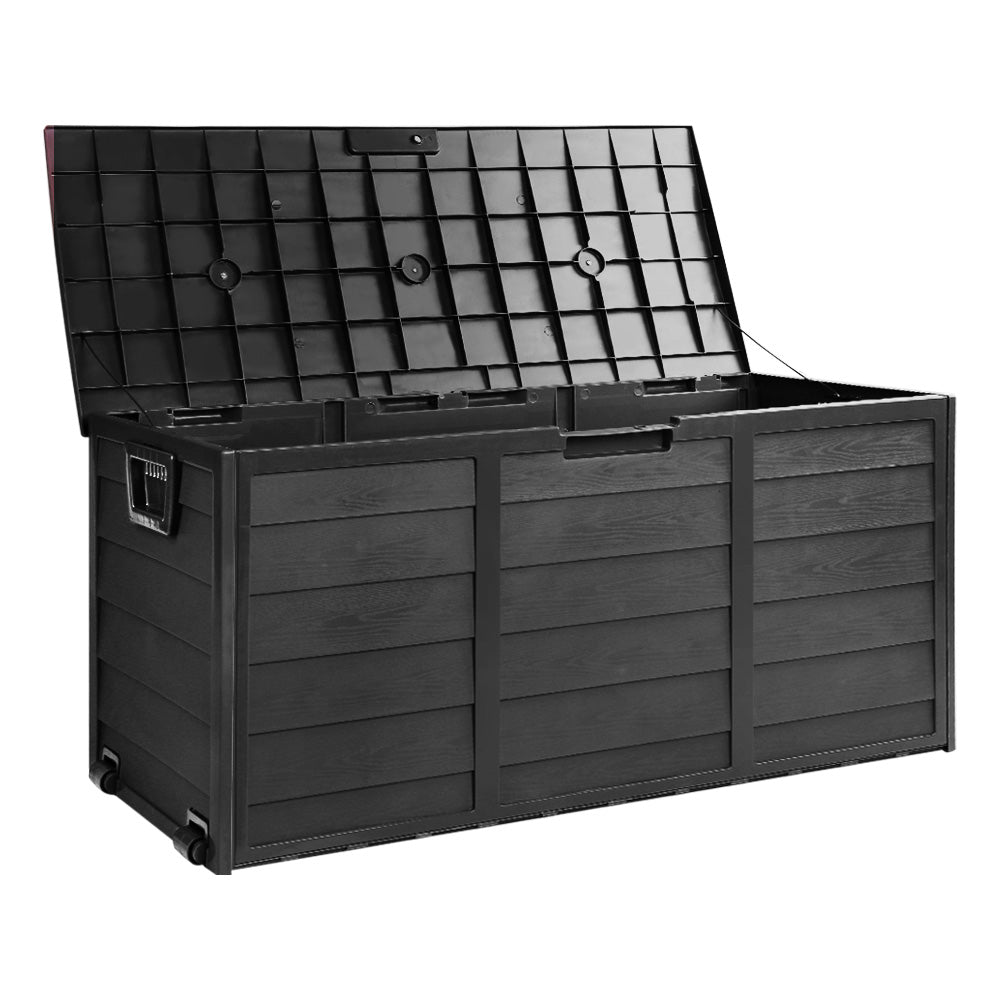 Gardeon Outdoor Storage Box 290L Lockable Organiser Garden Deck Shed All Black