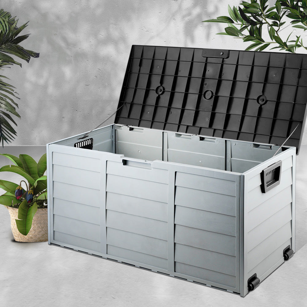 Gardeon Outdoor Storage Box 290L Lockable Organiser Garden Deck Shed Tool Black