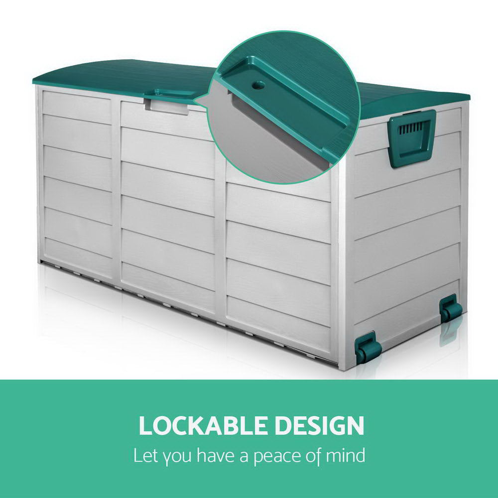 Gardeon Outdoor Storage Box 290L Lockable Organiser Garden Deck Shed Tool Green