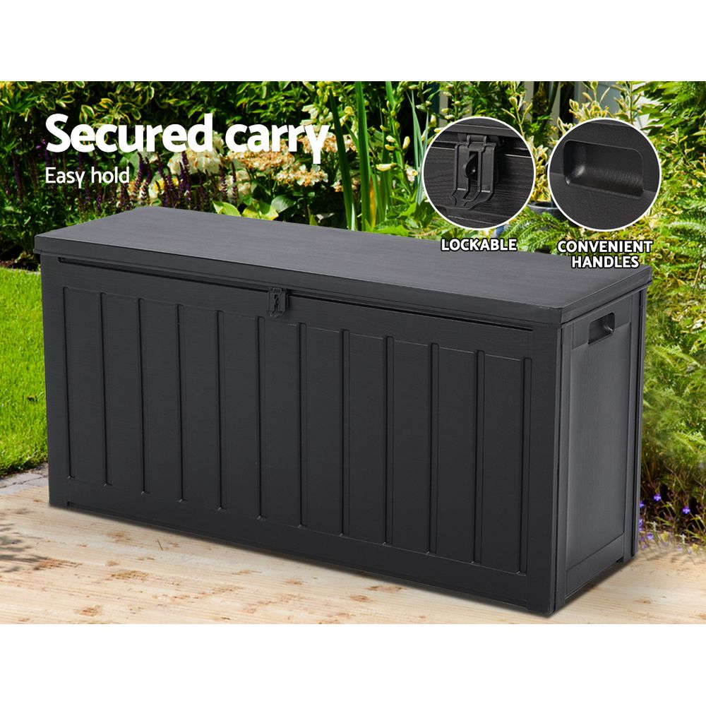 Lockable 240L Outdoor Storage Box, Bench, Black - Gardeon