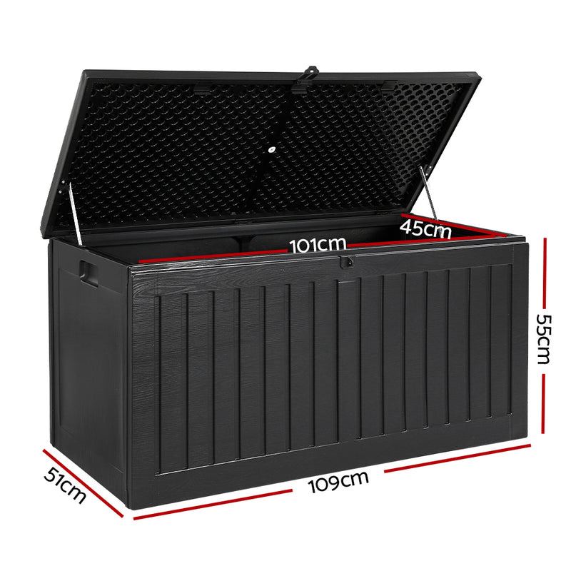 Gardeon Outdoor Storage Box 118L Container Lockable Indoor Garden Toy Tool  Shed Black