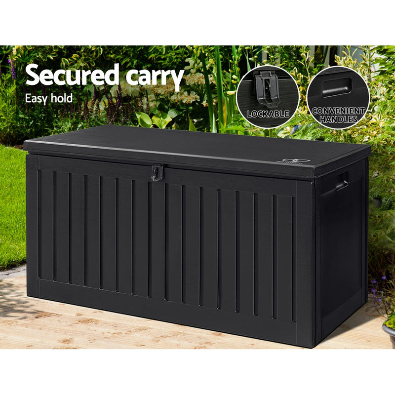 Gardeon Outdoor Storage Box 118L Container Lockable Indoor Garden Toy Tool  Shed Black