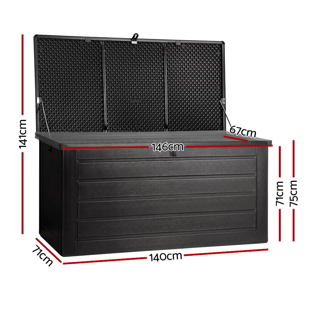 Gardeon Outdoor Storage Box 680L Container Lockable Garden Bench Shed Tool All Black