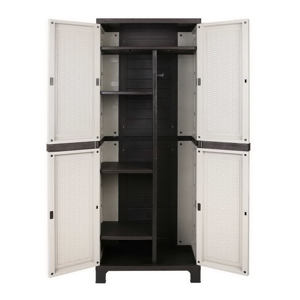 Gardeon 173cm Outdoor Storage Cabinet Box Lockable Cupboard Sheds Adjustable Rattan Beige