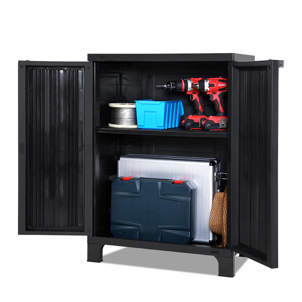 Gardeon 92cm Outdoor Storage Cabinet Box Lockable Cupboard Sheds Garage Adjustable Black