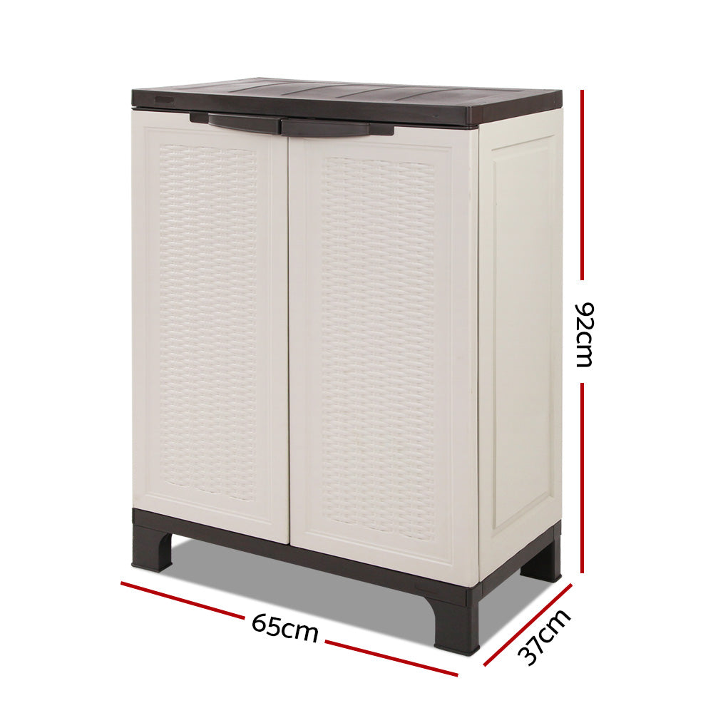 Gardeon 92cm Outdoor Storage Cabinet Box Lockable Cupboard Sheds Adjustable Rattan Beige