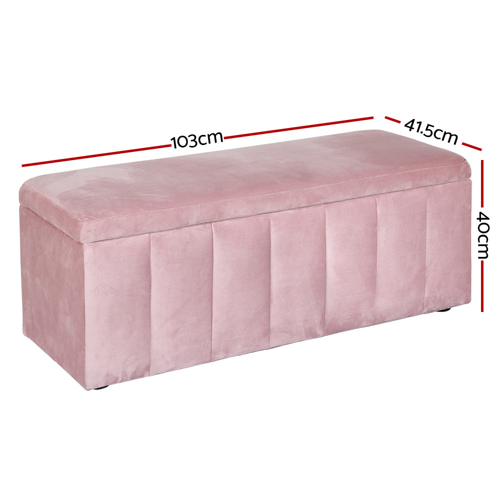 Artiss Storage Ottoman Blanket Box 103cm Velvet Pink