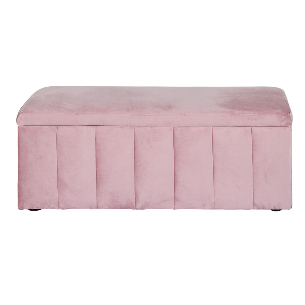 Artiss Storage Ottoman Blanket Box 103cm Velvet Pink