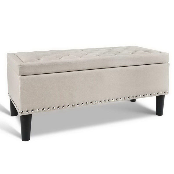 Artiss Storage Ottoman Blanket Box Fabric Chest Footstool Foot Stool Bench Taupe