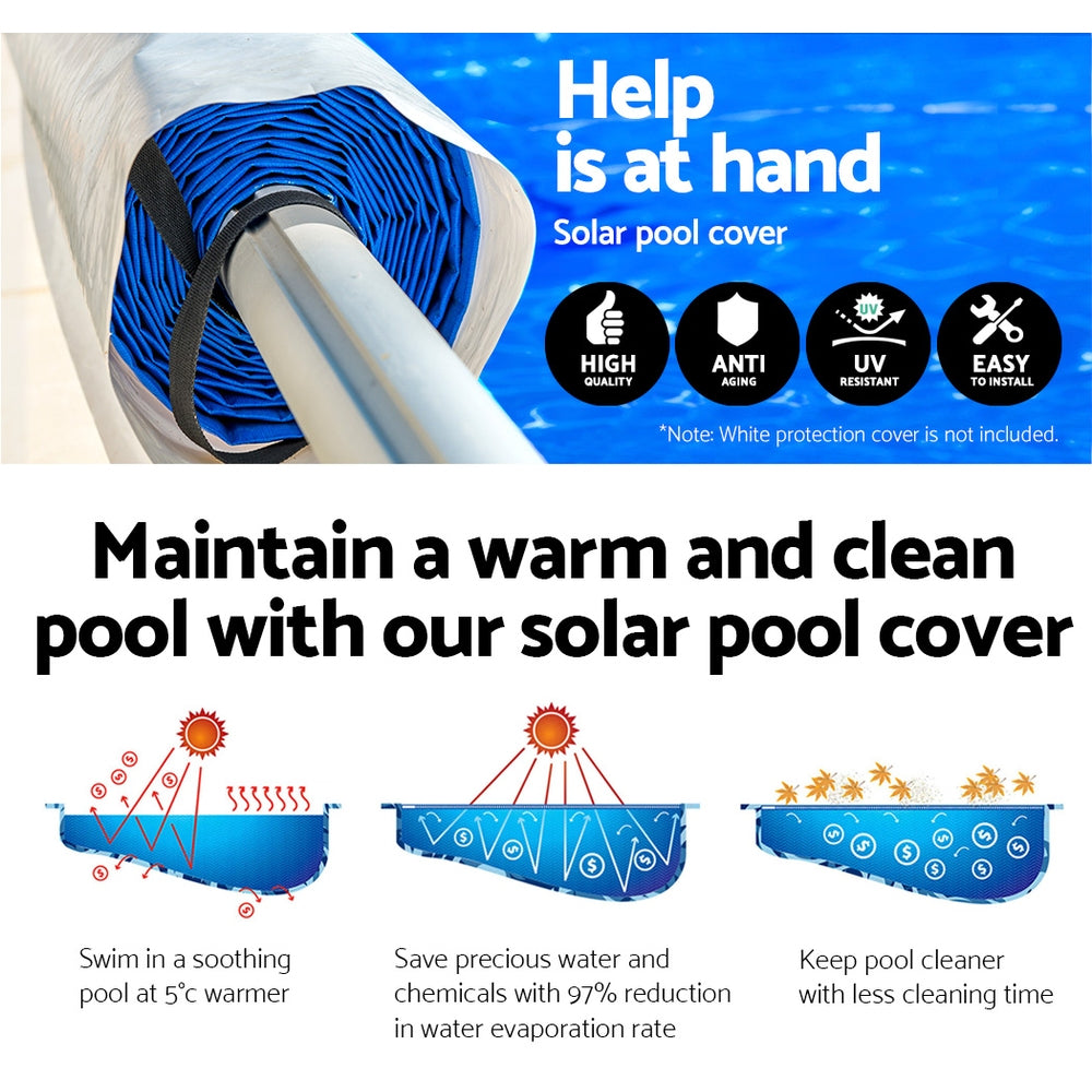 Aquabuddy Pool Cover 500 Micron 10x4m Blue Swimming Pool Solar Blanket 4m Roller