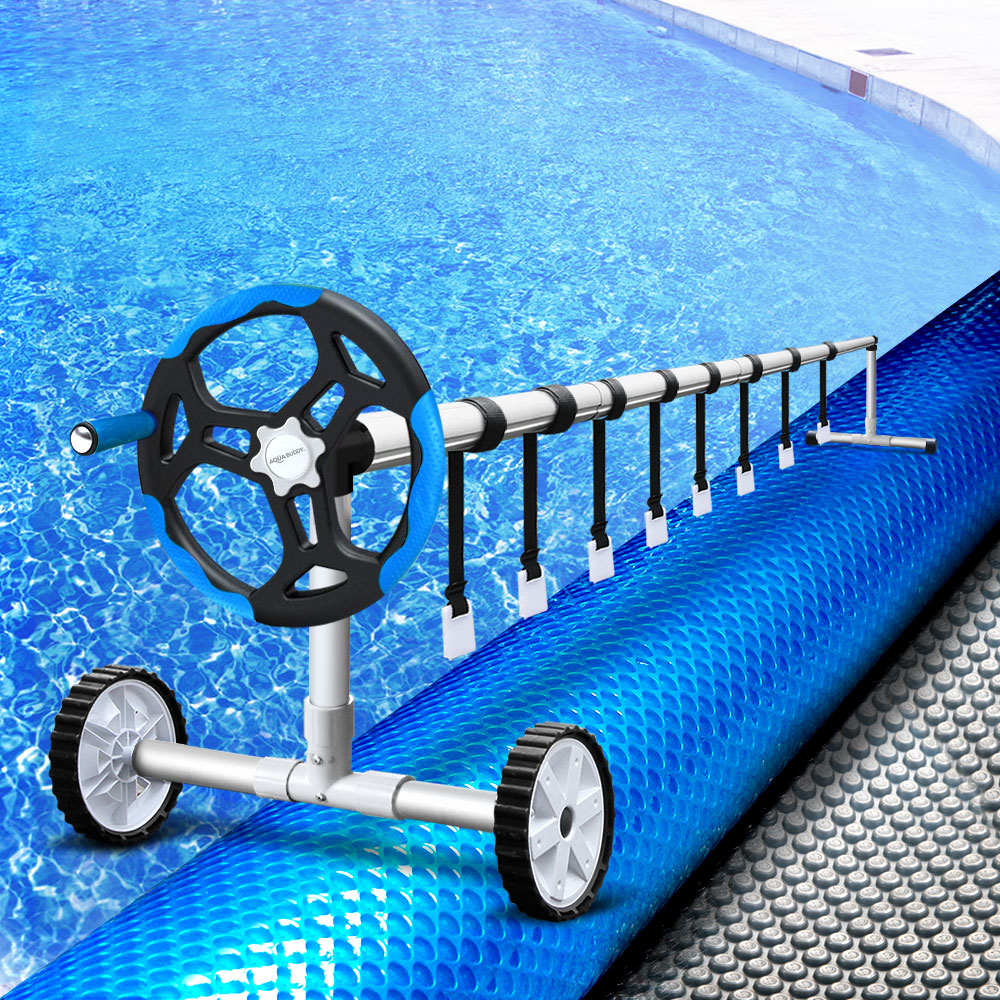 Aquabuddy Pool Cover 500 Micron 10.5x4.2m Silver Swimming Pool Solar Blanket 5.5m Blue Roller