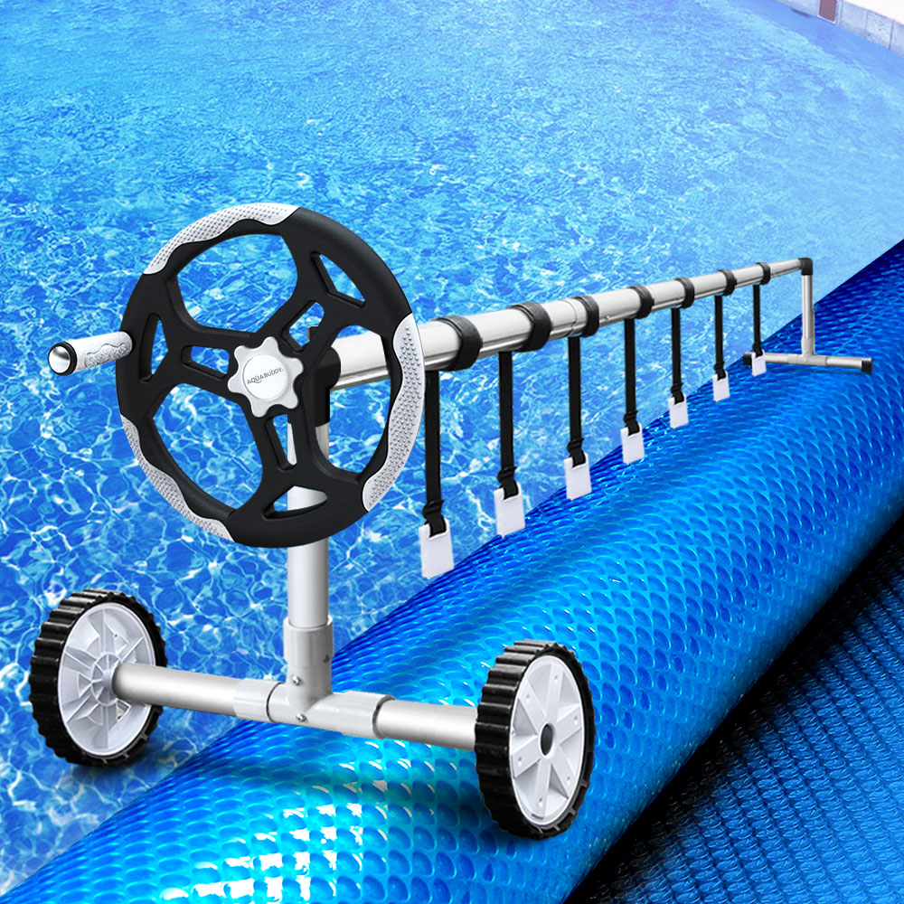 Aquabuddy Pool Cover 500 Micron 9.5x5m Blue Swimming Pool Solar Blanket 5.5m Roller