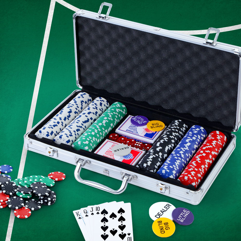 300pcs Poker Chips Set Casino Texas Hold'em Gambling Party Game Dice Cards Case