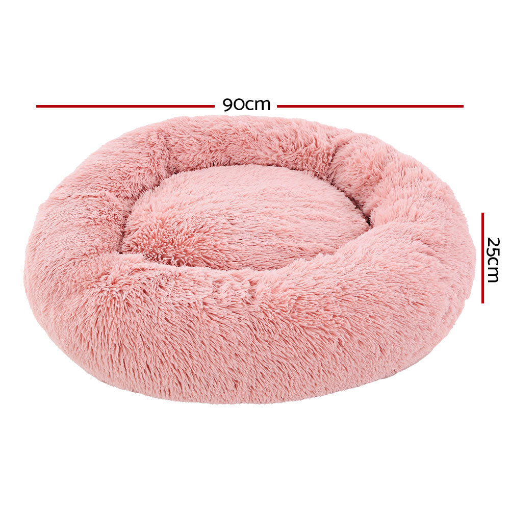 i.Pet Pet Bed Dog Cat 90cm Large Calming Soft Plush Pink
