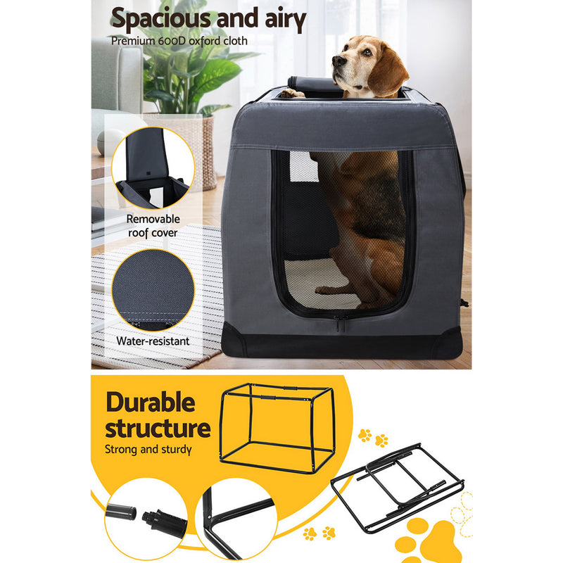 i.Pet Pet Carrier Soft Crate Dog Cat Travel 90x61cm Portable Foldable Car 2XL