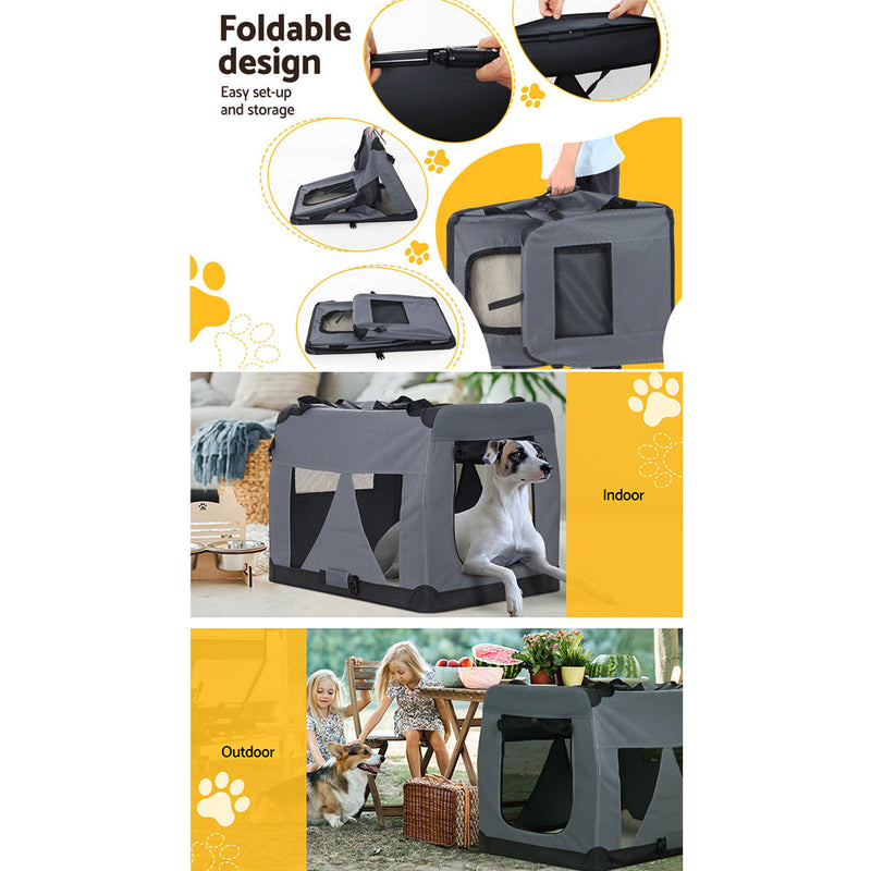 i.Pet Pet Carrier Soft Crate Dog Cat Travel 90x61cm Portable Foldable Car 2XL