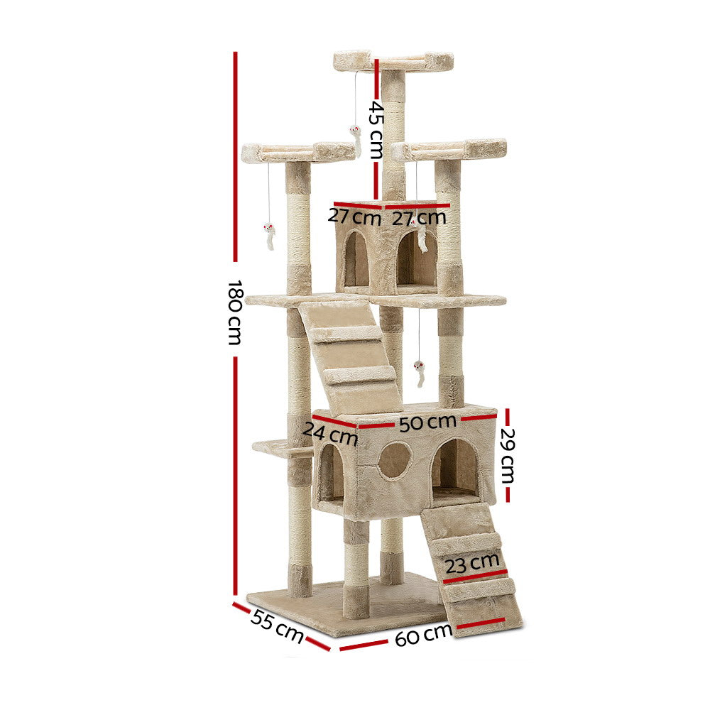 i.Pet Cat Tree 180cm Tower Scratching Post Scratcher Wood Condo House Toys Beige