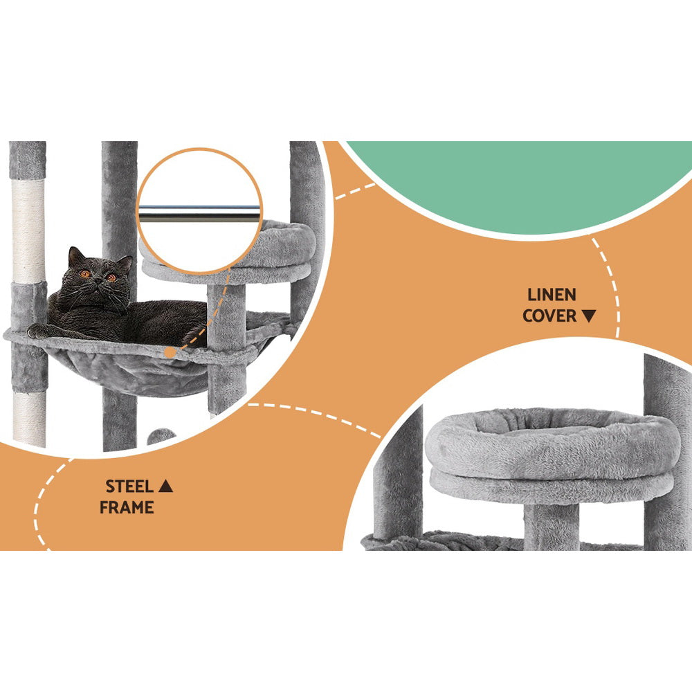 i.Pet Cat Tree Tower Scratching Post Scratcher 143cm Condo House Trees Grey