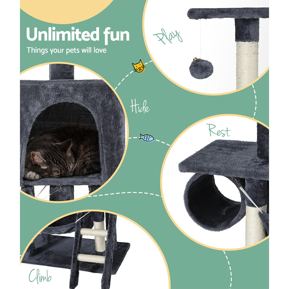 i.Pet Cat Tree 144cm Tower Scratching Post Scratcher Wood Condo Toys House Bed