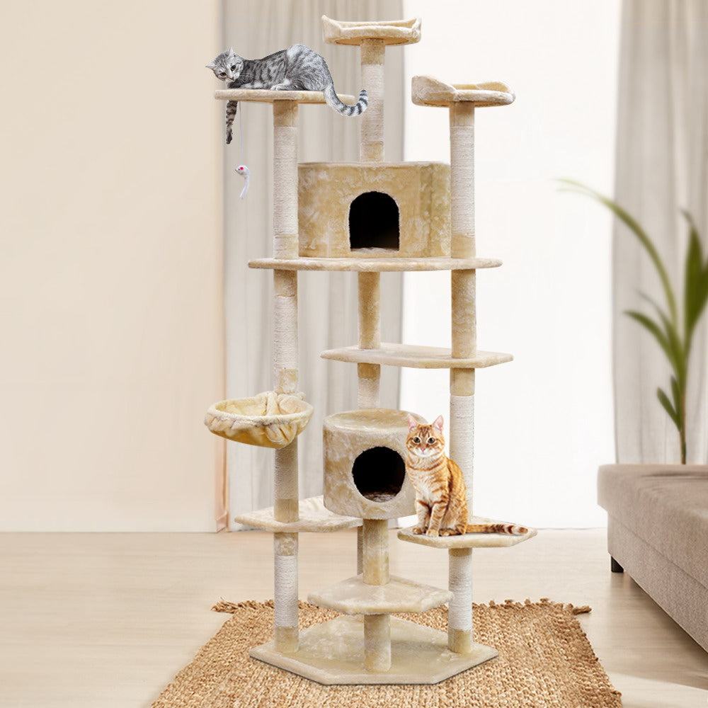 i.Pet Cat Tree 203cm Tower Scratching Post Scratcher Condo Trees House Bed Beige