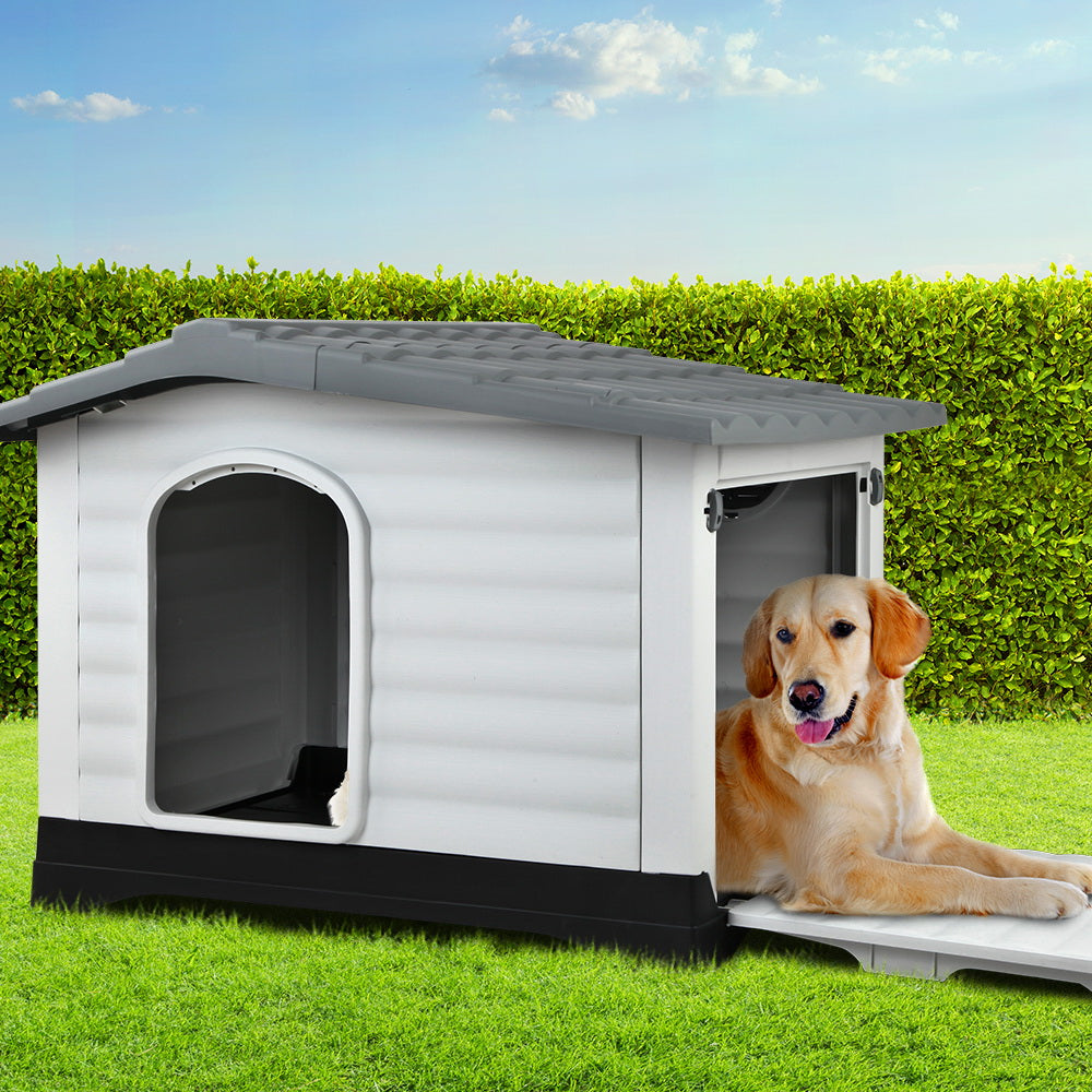 i.Pet Dog Kennel House Extra Large Outdoor Plastic Puppy Pet Cabin Shelter XL Grey