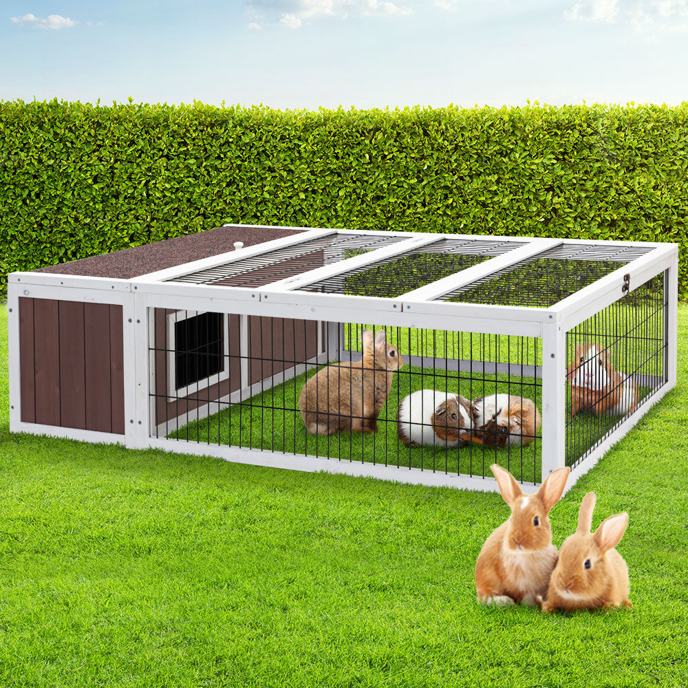 i.Pet Rabbit Hutch 124cm x 90cm x 35cm Chicken Coop Large Outdoor Wooden Run Cage House