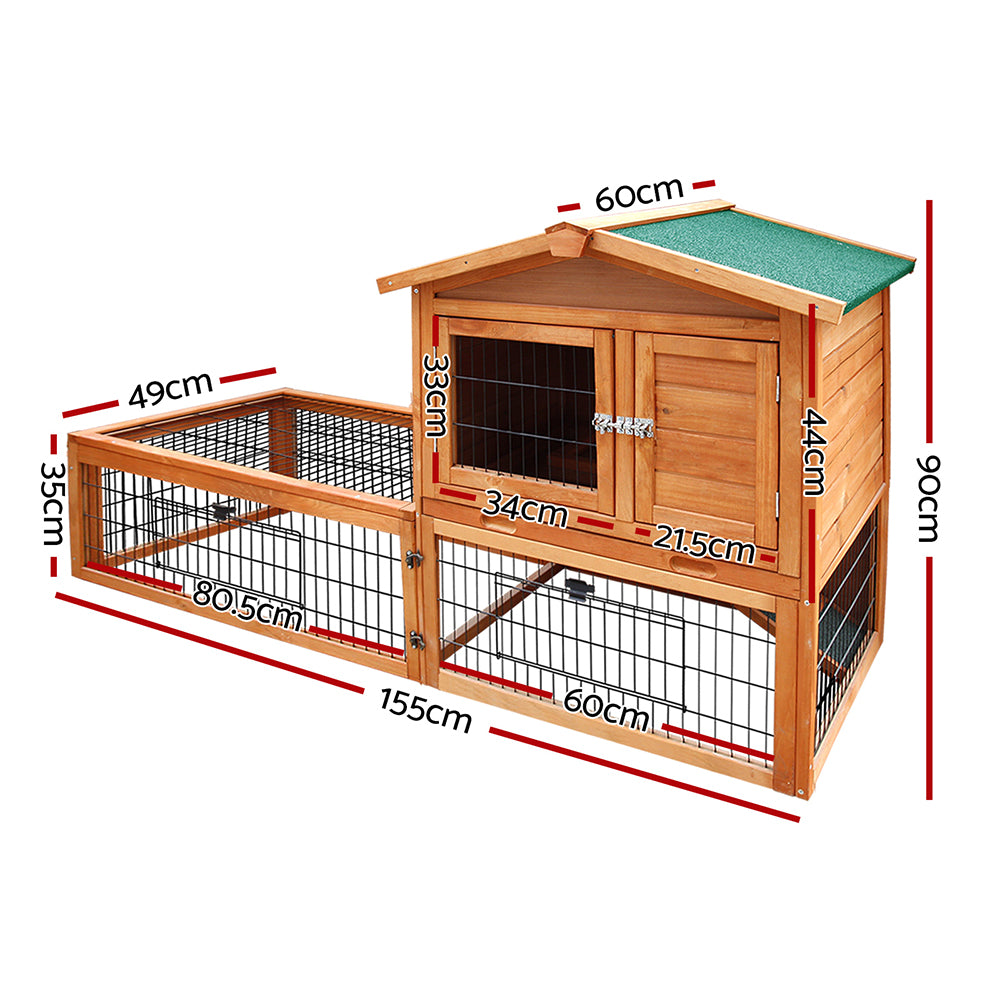 i.Pet Chicken Coop 155cm x 49cm x 90cm Rabbit Hutch Large Run Wooden Cage House Outdoor