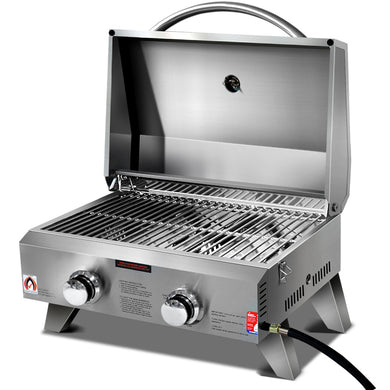 Stainless Steel Portable Gas BBQ, 2-Burner, 10,000 BTU - Grillz