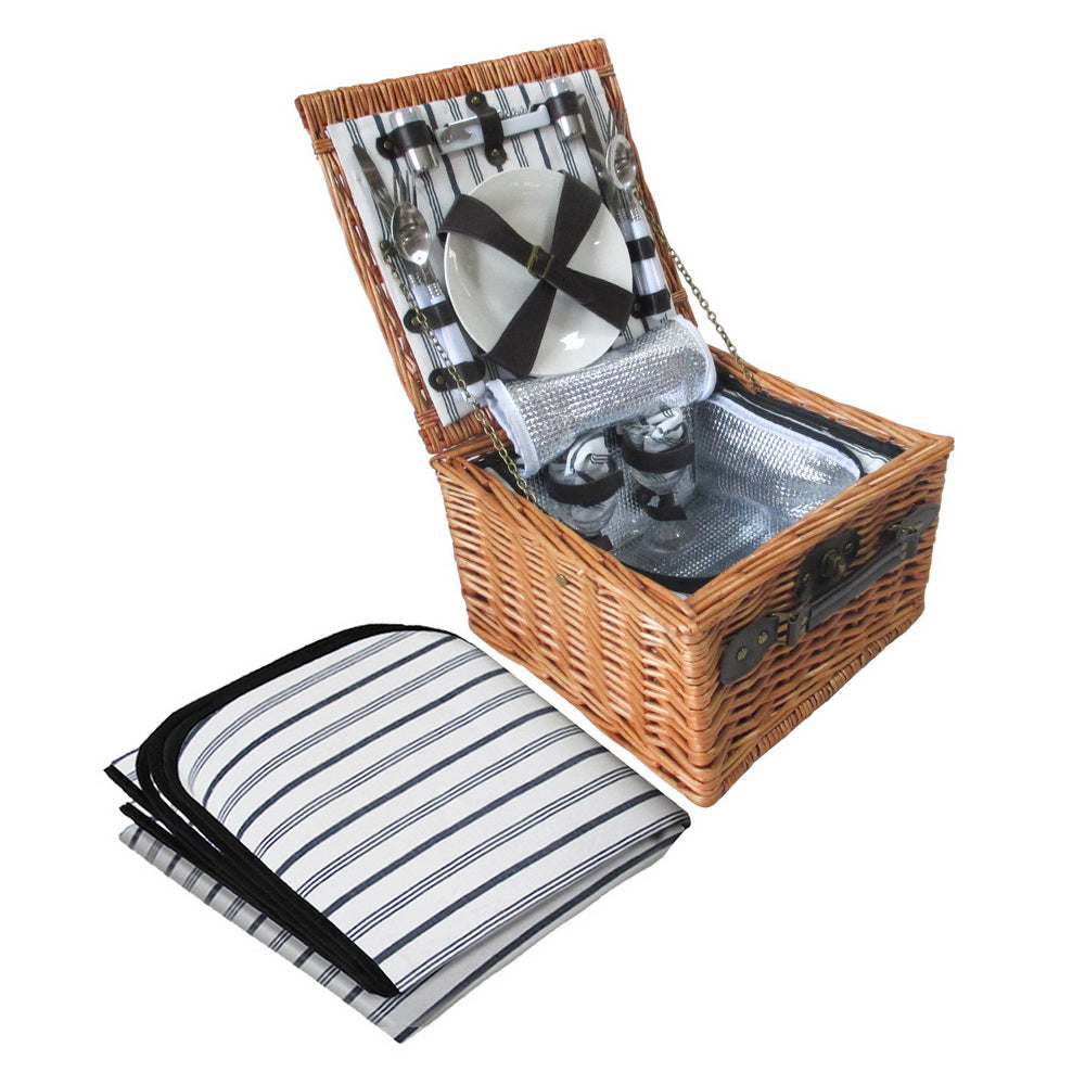 Alfresco 2 Person Picnic Basket Set Vintage Outdoor Baskets Insulated Blanket
