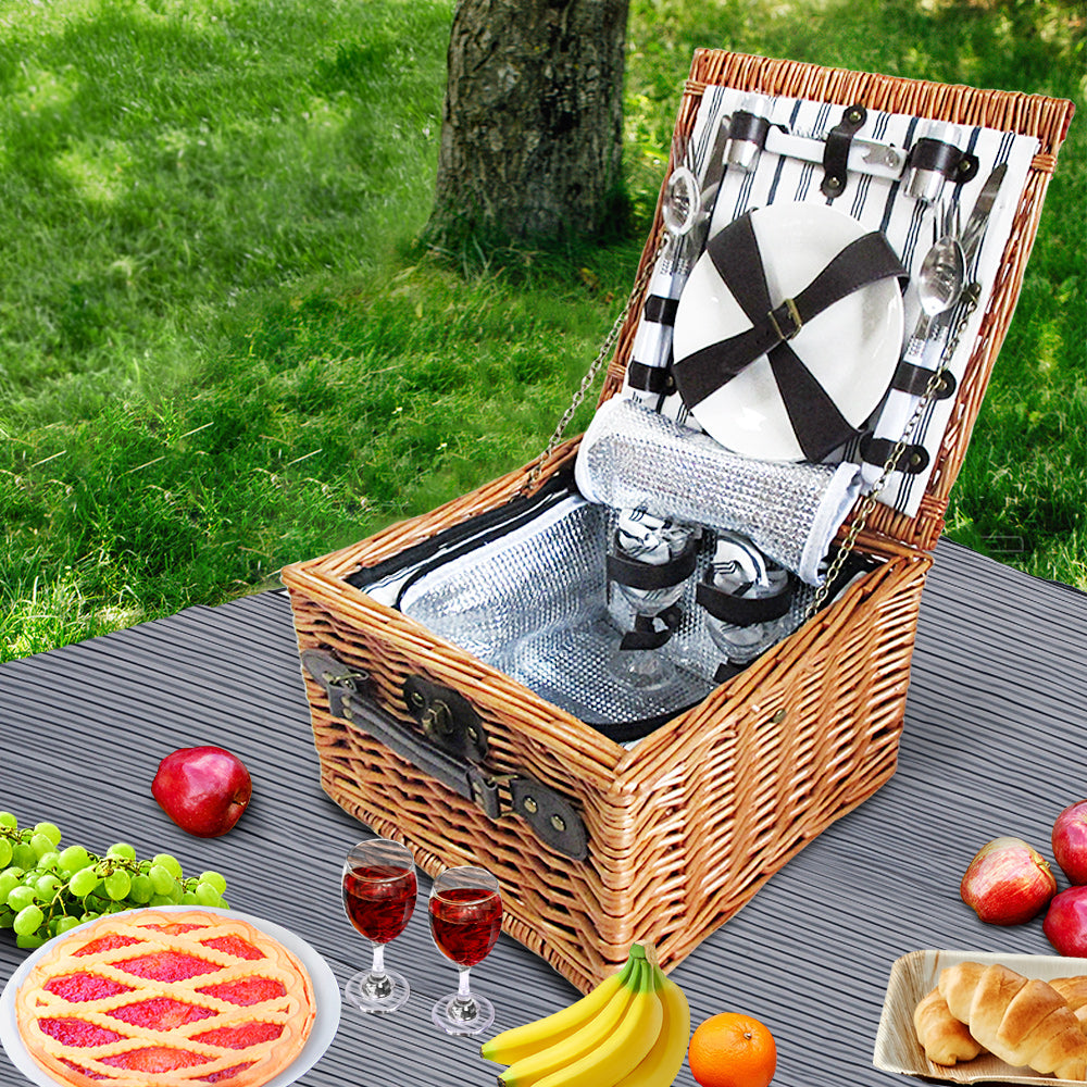 Alfresco 2 Person Picnic Basket Set Vintage Outdoor Baskets Insulated Blanket